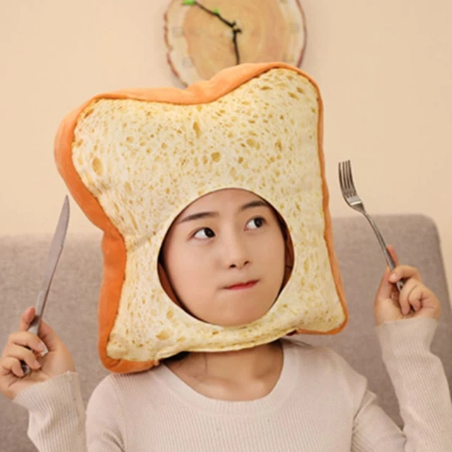 CUTE FUNNY TOAST Hat Plush Toys Bread Hat Creative Birthday,Christmas