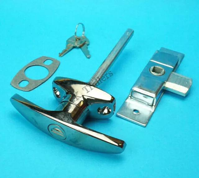 Chrome T Handle & HEAVY DUTY Door Lock Latch for Trailer Horse Box & Catering