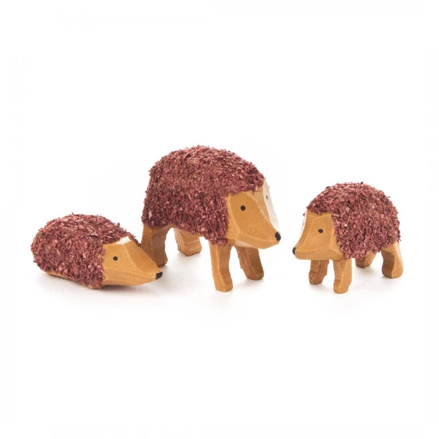 German Wood MINIATURE Hedgehog 3 Piece Set Handcrafted in Erzgebirge Germany New