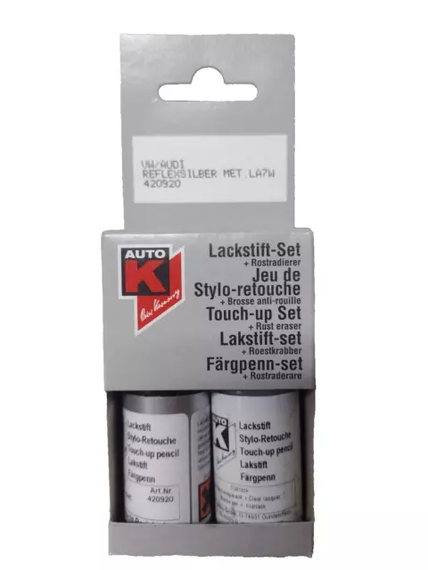 Lackstift VW Audi LA7W Reflexsilber met. Metallic + Klarlack Autolack Silber