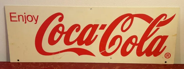 Vintage Hard Plastic Enjoy Coca Cola Sign Rack Cooler Display Signage 23” x 8”