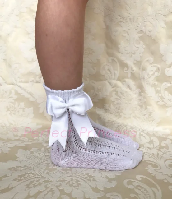 PERFECT PRINCESS Spanish Double Bow Openwork Ankle Socks. Baby/Girls/Summer