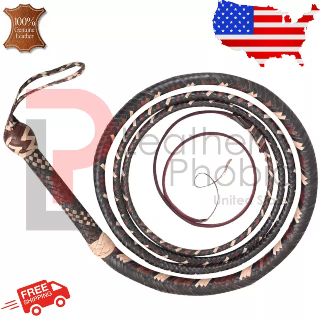 Kangaroo Hide Leather Bull Whip 04 to 16 Feet Long 16 Plaits Indiana Jones Whip