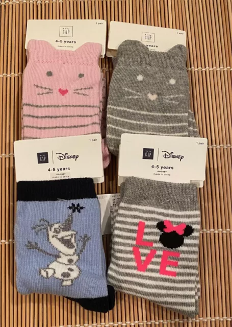 Baby Gap Socks 4 pairs GIRLS 4-5 Years SET #4 Cats Olaf Frozen Disney Minnie