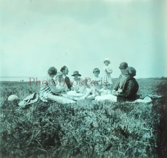 France Déjeuner sur l’herbe c1930 Photo Plaque de verre Stereo Vintage V33L19n2