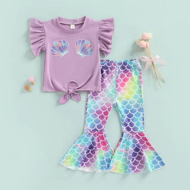Newborn Baby Clothes Set Toddler Girls Mermaid Outfits T-shirt Bell-bottom Pants