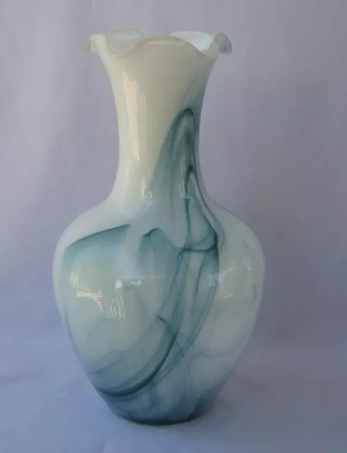 Genuine Italian Art Deco Glass Vase Blue snf White Tammaro Italy No 446 Murano