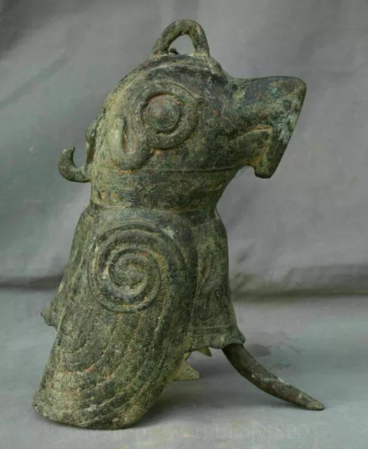 12.8" Rare Old Chinese Xizhou Dynasty Bronze Ware Parrot Bird Beast Zhong Bell