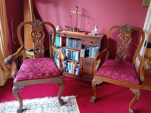 pair oak Hall chairs