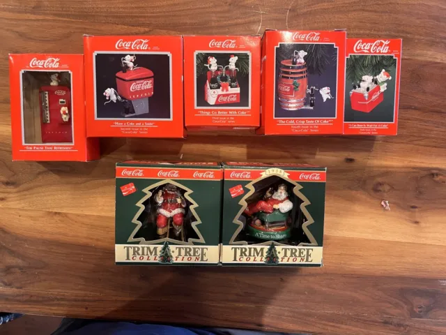 Enesco Coca Cola Series And Coke Brand Trim A Tree Christmas Ornaments Lot Of 7