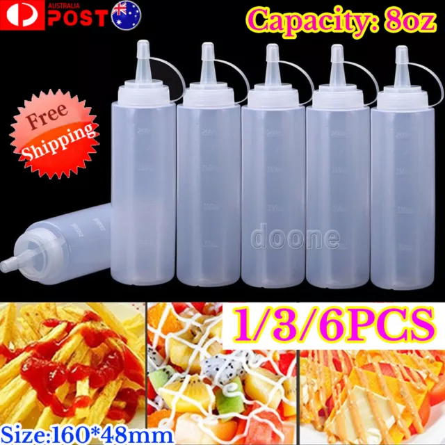 6x 8oz Plastic Squeeze Bottle Condiment Dispenser Ketchup Mustard Sauce AU