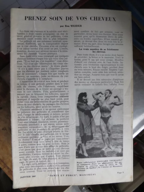 Santé et force –  janvier 1947  – traces d'usages – manque couverture et pages 1