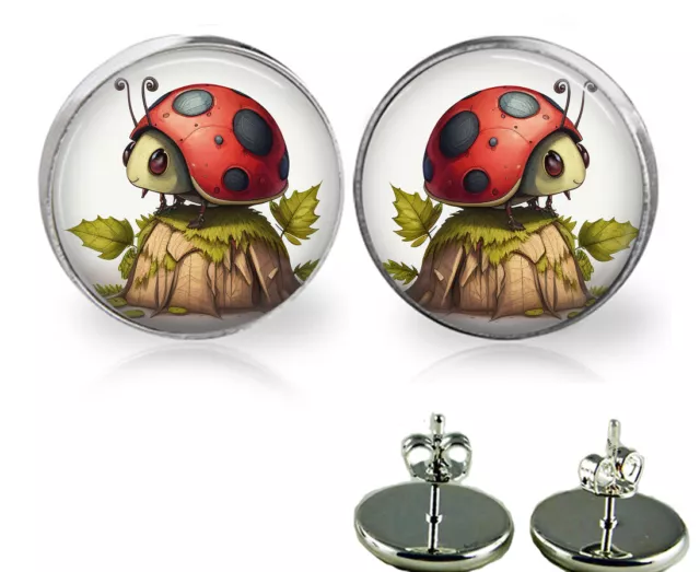 Adorable Ladybug Girls Stud Earrings in 3 Sizes Handmade Photo Jewelry