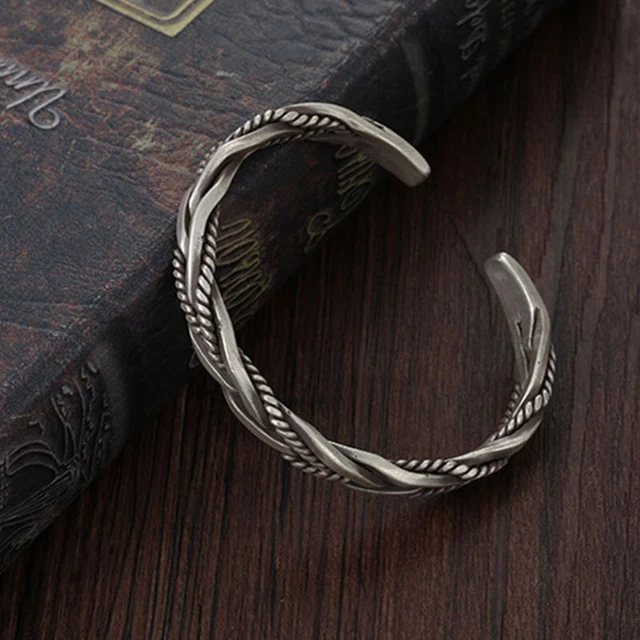 Fashionable retro hand woven craft open bangle silver plated bangle