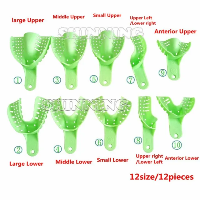 Dental 12Pcs Disposable Impression Trays Plastic Autoclave different Size