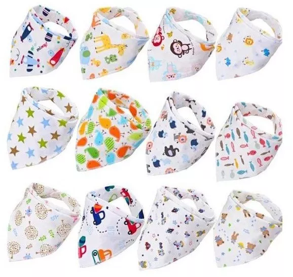 8 Pack of Soft Baby Infant Boys Girls Toddler Bandana Drool Bibs 100% Cotton UK