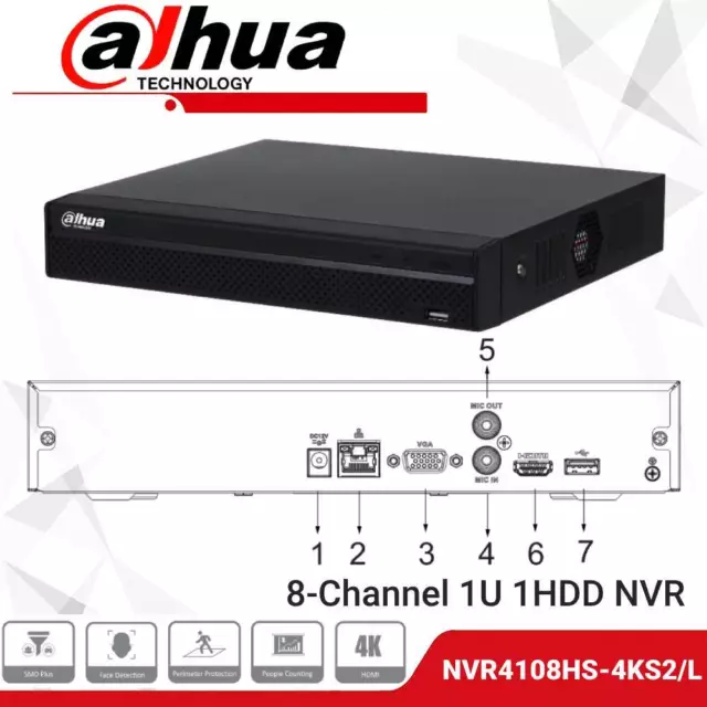 Dahua NVR4108HS-4KS2/L 8MP 4K Netzwerk Video Recorder NVR HDMI Remote H.265+