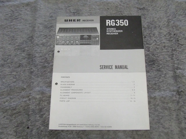 Manuale di servizio schema elettrico per ricevitore stereo UHER RG350