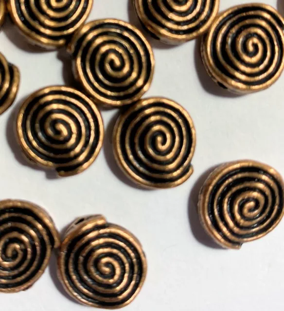 Bead, 20 Antiqued Copper Plated Pewter 11x4mm Double Sided Spiral w/ 1mm Hole