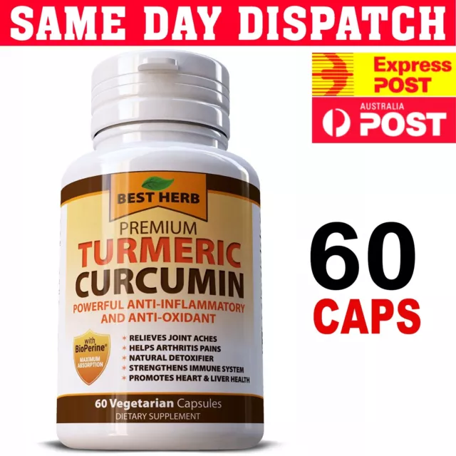 Best Herb Turmeric Curcumin 500mg 60 Capsule Black Pepper with Bioperine Premium