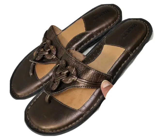 Born Brown Leather Sandals Womens Flip Flop Thong Flats Slip On Sandals Size 10m
