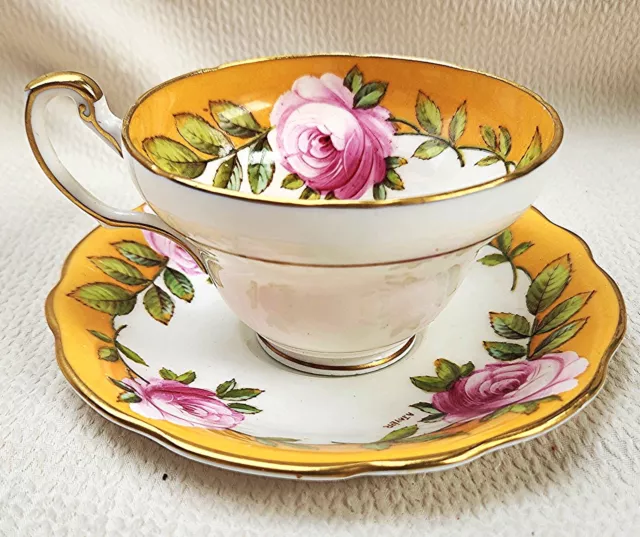Foley & Co. 1940's Hand Painted "Roses" Floral Cup & Saucer by Artist "A. Taylor