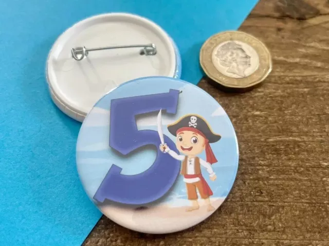 Children’s Birthday Pin Badge, Boys Pirate Party, 1st 2nd 3rd, Any Age Available