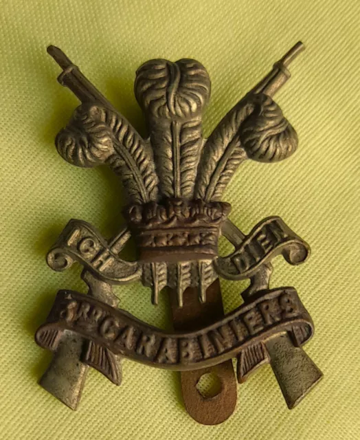 Bi-METAL 3rd. CARABINIERS PRINCE OF WALES'S DRAGOON GUARDS CAP BADGE - C253