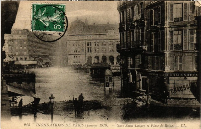 CPA AK PARIS Gare St-Lazare and Place de Rome FLOODS 1910 (606187)