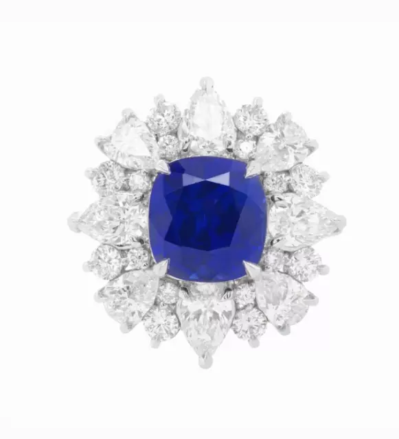 Features a Blue Cushion Sapphire & Lab-Created White Diamond Flower Cluster Ring