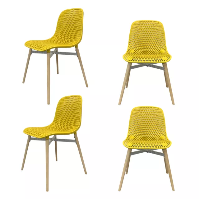 Dining Chairs Set of 4 Wooden Legs Plastic Chairs Set Kitchen Home Office Yellow