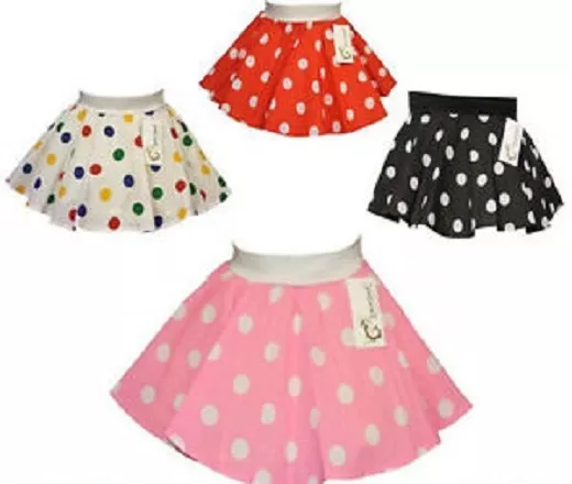 Girls Children Polka Dot Full Circular Rock N Roll Elasticated Skirt Fancy Dress