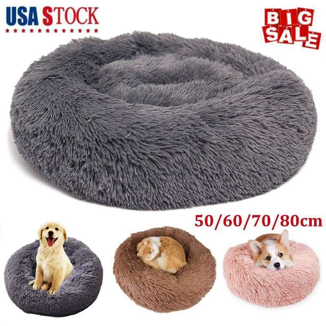 Warm Plush Round Donut Pet Dog Cat Bed Fur Cuddler Soft Puppy Calming Bed Kennel