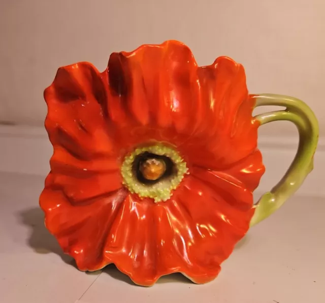 Royal Bayreuth Bavaria Red & Green Poppy Flower Art Nouveau 3 7/8 Inch Creamer