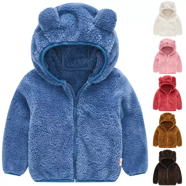 Kids Baby Boys Girls Fleece Teddy Bear Coat Hoodie Hooded Zip Jacket Winter Warm