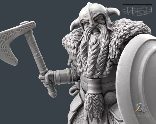 Combattente nano miniatura Dwarven Fighter per D&D 5e Pathfinder in 32 mm