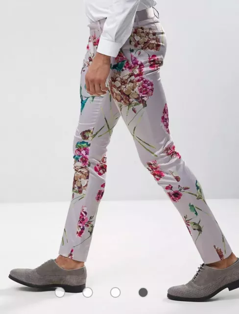 Asos Super Skinny Smart Pants In Pink Floral Print Mens 28X31" Pockets colorful 3