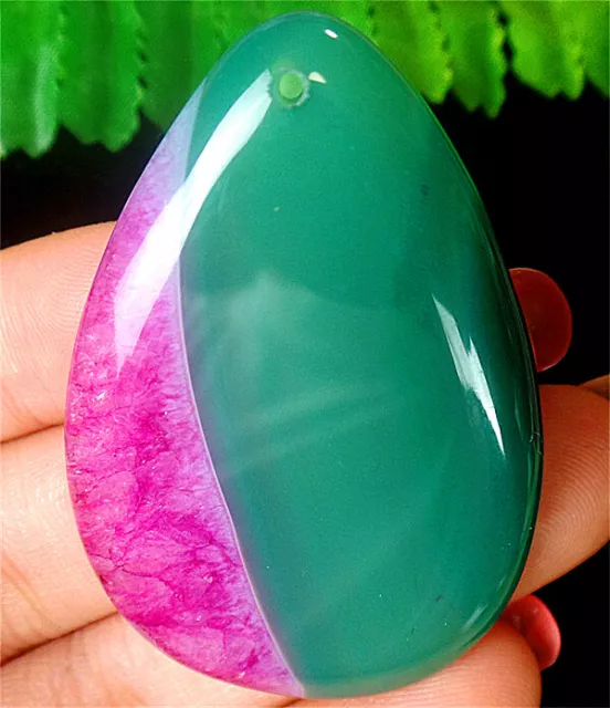 49x34x6mm Green&Rose Druzy Geode Agate Teardrop Reiki Pendant Bead BQ66433