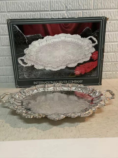 International Silver Chippendale Silverplated Footed Tray with Handles 22"