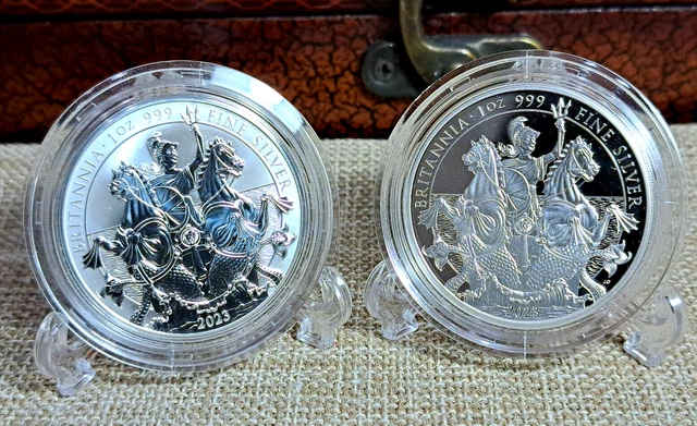 2023 UK 1 Oz The Britannia Silver Proof Frosted proof 2 coin set 2 pounds
