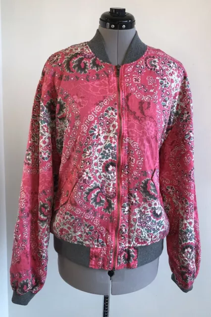 Free People Daytrip Bomber Jacket Pink Floral Tencel Lyocell Size Medium