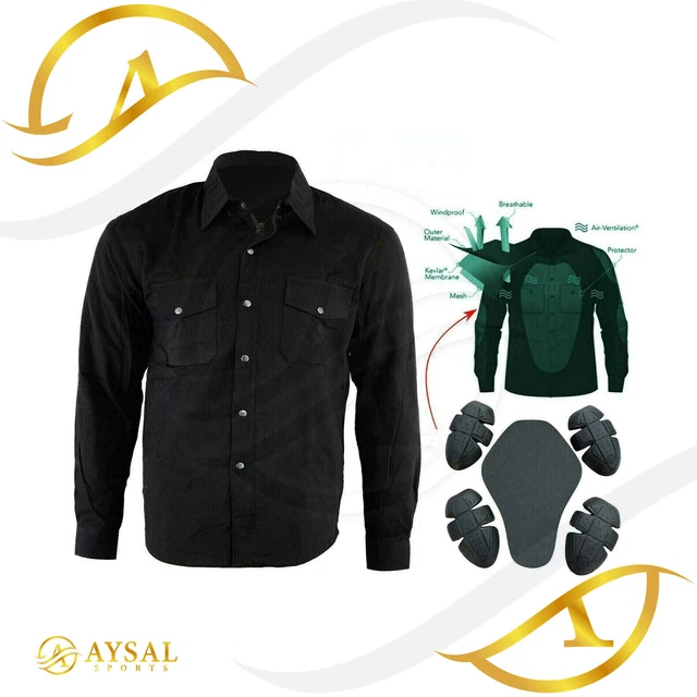 Men Motorcycle Shirt BikerGear Jacket lined with Kevlar CE Armors
