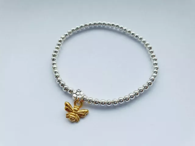 Bee bracelet silver gold mini charm stack cute friendship family gift UK 🐝