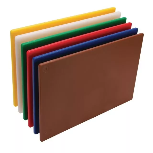 NEW POLYETHYLENE COLOUR CODED CUTTING BOARD HACCP 250 x 400 x 13 mm - SET OF 6