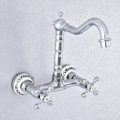 Polished Chrome Brass Kitchen Faucet Bathroom Sink Mixer Tap Wall Mount ssf787