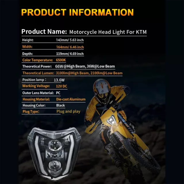 Dirt bike LED Headlight DRL For KTM 2017-2023 EXC XCW 250 350 450 500 SMC-R 690 2