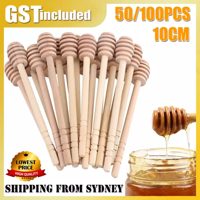 50/100X 10CM Wooden Mini Honey Dipper Wood Stirring Rod Stick Spoon Dip Drizzler