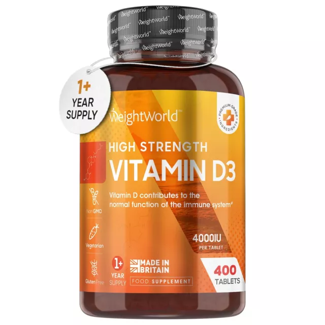 Vitamin D3 - 400 Tablets - 4000IU - 1+ year supply - Teeth, Bone & muscle health