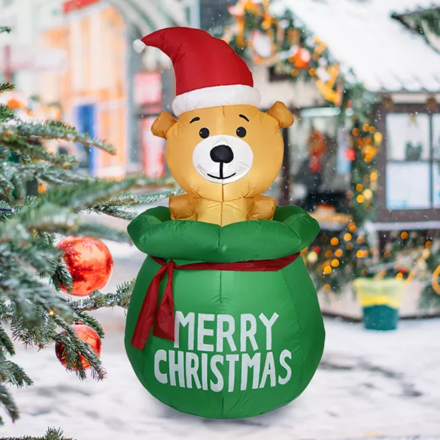 Inflatable Xmas Bear with LED Light 1.5M with Gift Bag Xmas Lawn Yard Home Decor