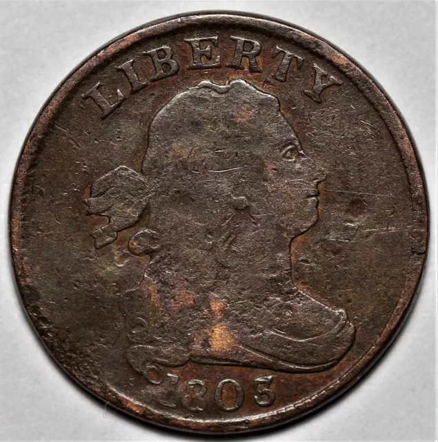 1803 Draped Bust Half Cent - Rotated Die - Damage - US 1/2c Copper Penny - L44